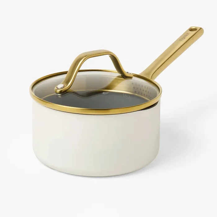 1.5qt Nonstick Ceramic Coated Aluminum Sauce Pan – Cream