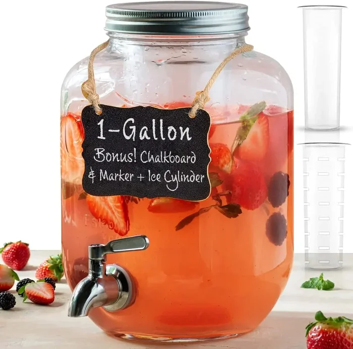 1 Gallon Glass Water Dispenser with Stainless Steel Spigot and Chalkboard