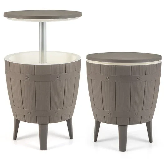 10 Gallon Cooler Bar Table Outdoor Coffee Table Ice Bucket With Telescopic Tabletop for Beer and Wine-Brown