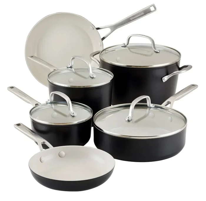 10-Piece Hard Anodized Ceramic Nonstick Cookware Set – Matte Black