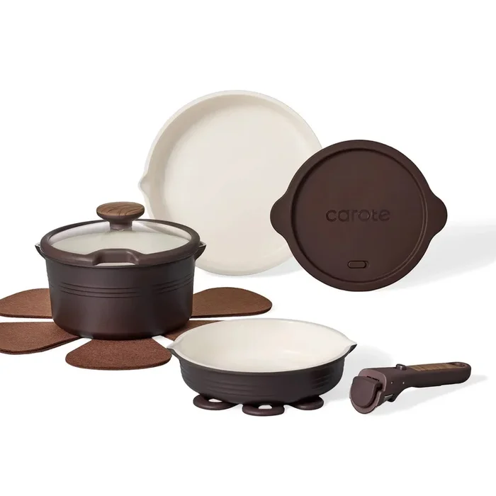 10pc Ceramic Nonstick Cookware Set with Detachable Handle – Brown