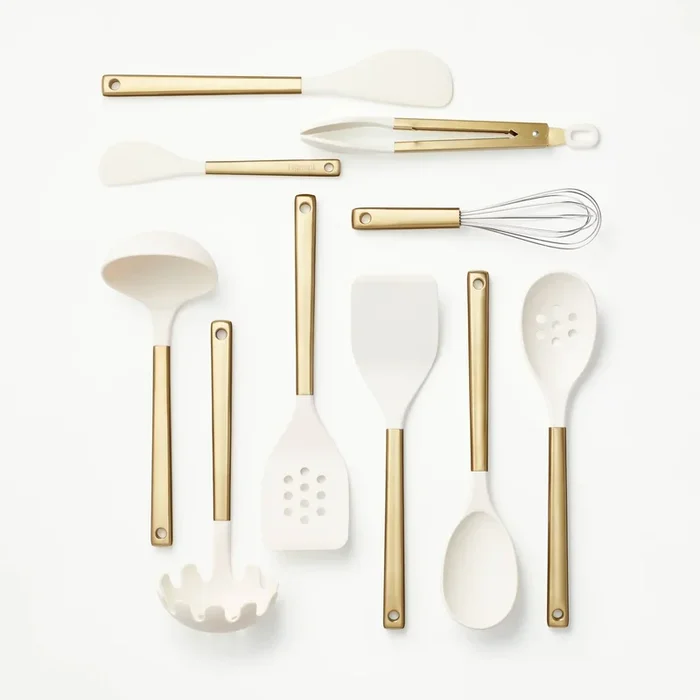10pc Stainless Steel/Nylon Kitchen Utensil Set- Champagne