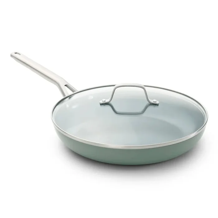 12″ Ceramic Fry Pan with Lid Silver Ash