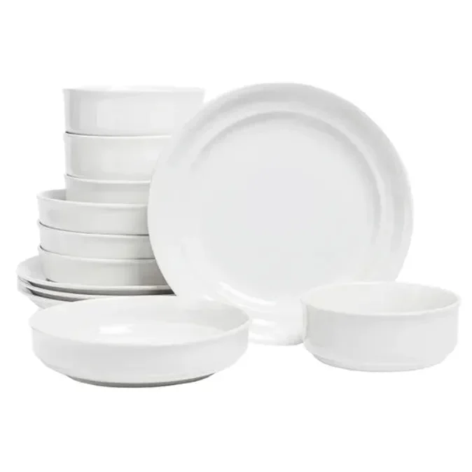12-Piece Rimmed Glossy Porcelain Dinnerware Set