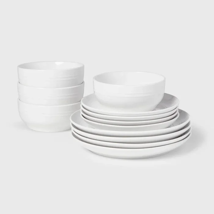 12-Piece White Stoneware Dinnerware Set