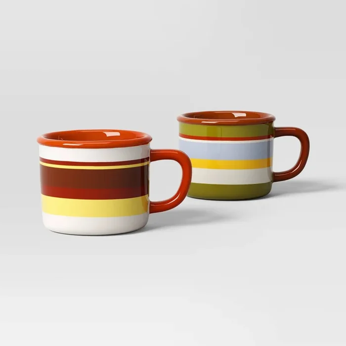 13.5 fl oz Set of 2 Stoneware Camper Mugs Striped – Room Essentials™