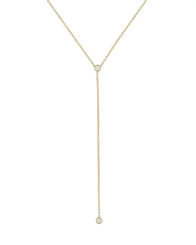 14k Gold Bezel Diamond Lariat Necklace