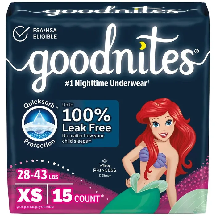 15ct Goodnights Disposable Nighttime Underwear – Size XS