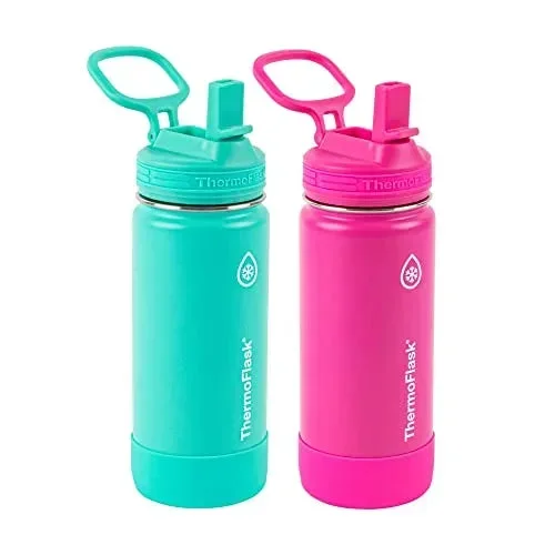 16 Oz Kids Water Bottle 2 Pack With Straw Lid