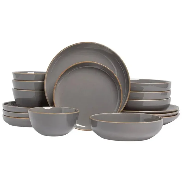 16 Pc Options Gray Dinnerware Set Bowl Plate Stoneware