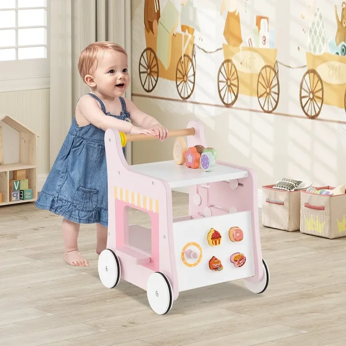 2-in-1 Baby Walker With Storage and Ice Creams for 1+ Years Old-Pink