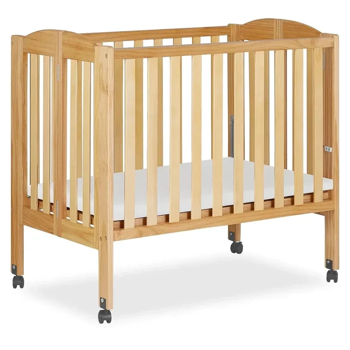 2 in 1 Folding Portable Crib – Natural Wood