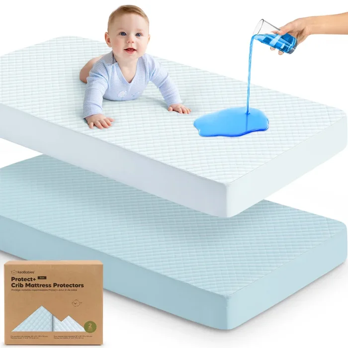 2-Pack Quin Protect+ Waterproof Crib Mattress Protector (Glacier)