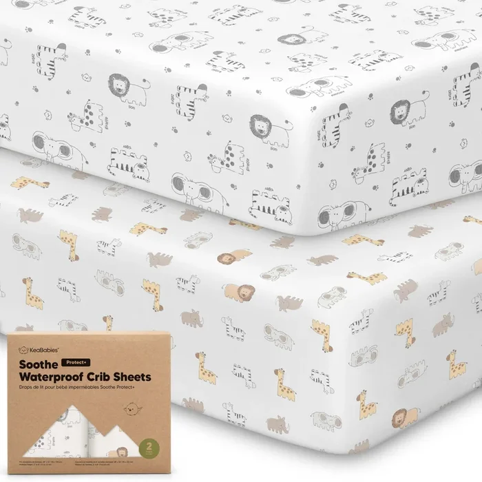2-Pack Soothe [Protect+] Waterproof Crib Sheets (KeaSafari)