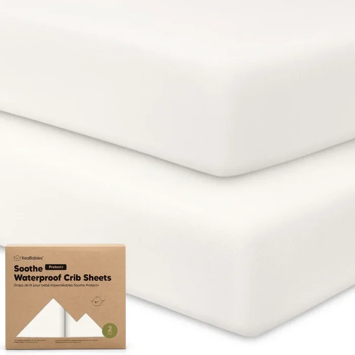 2-Pack Soothe [Protect+] Waterproof Crib Sheets (Soft White)