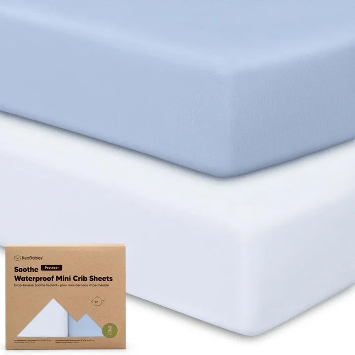 2-Pack Soothe [Protect+] Waterproof Mini Crib Sheets (Blue Flax)