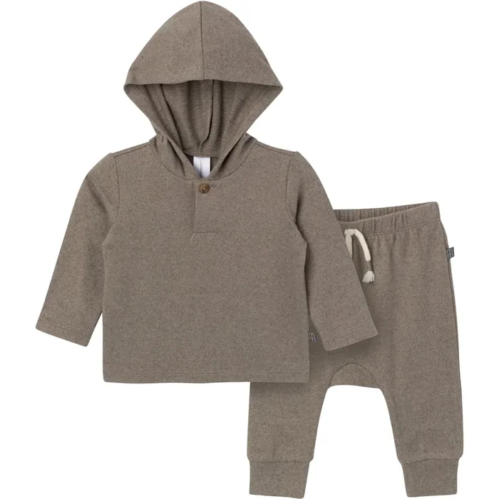 2-Piece Baby Boys Brown Heather Hooded Brushed Hacci Set