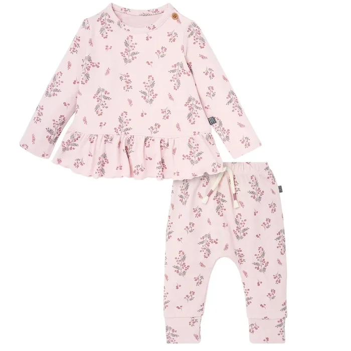 2-Piece Baby Girls Blush Floral Hacci Peplum Top and Pants