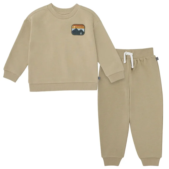 2-Piece Boys Olive Mountain Sweatshirt and Jogger Set