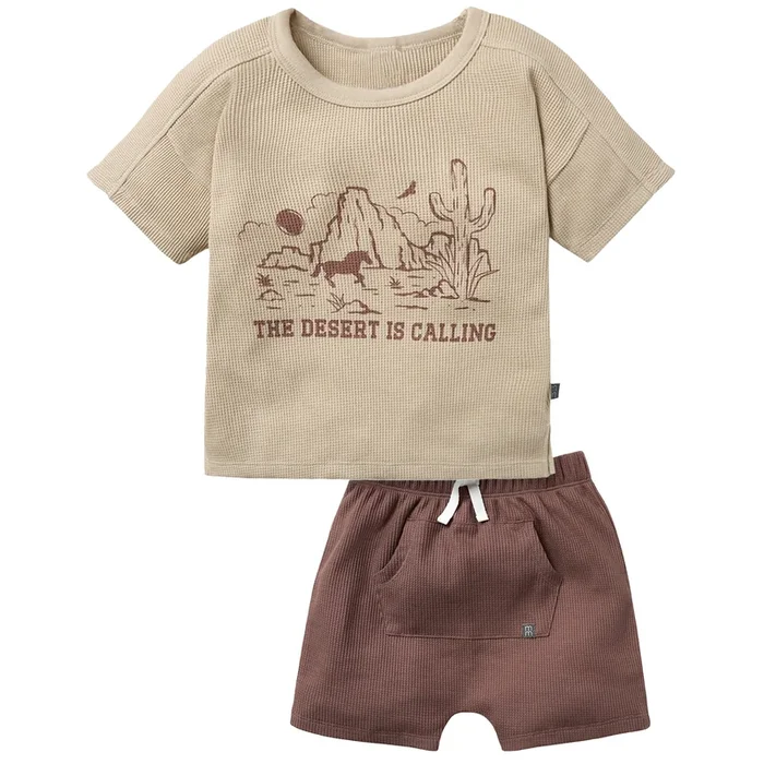 2-Piece Infant & Toddler Boys Desert T-Shirt & Brown Harem Shorts Set