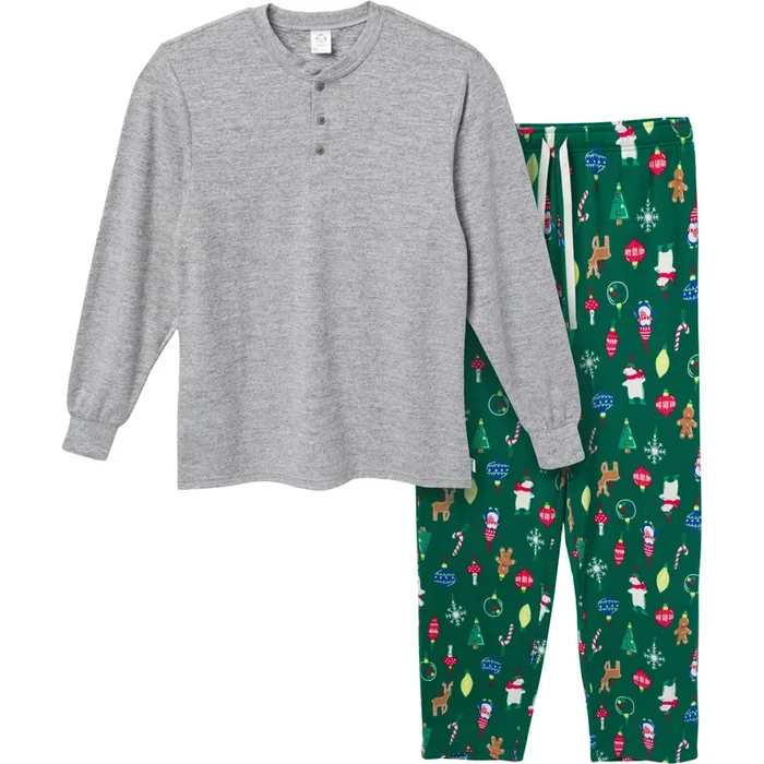 2-Piece Men’s Ornaments Hacci Pajama Set