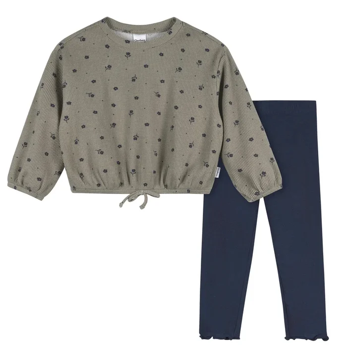 2-Piece Toddler Girls Green Floral Top and Legging Set