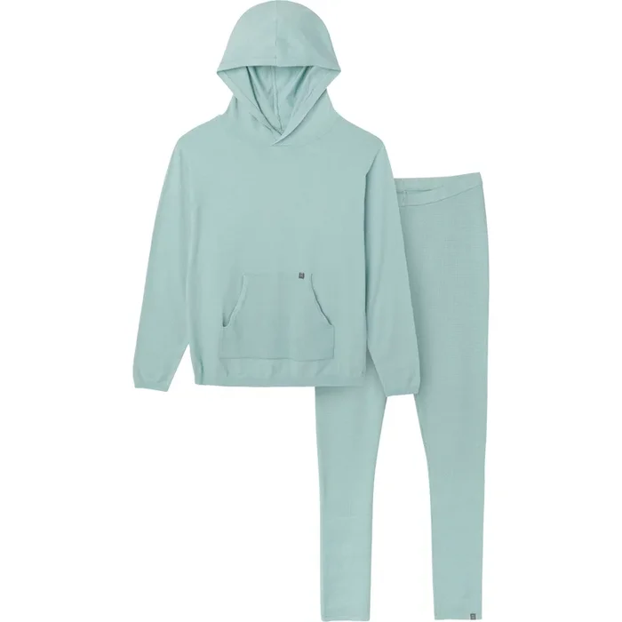 2-Piece Women’s Medium Sky Hooded Waffle Top and Legging Viscose Set