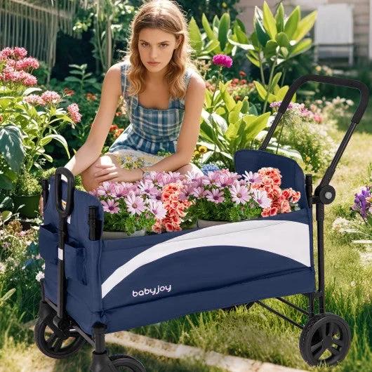 2-Seat Stroller Wagon With Adjustable Canopy and Handles-Navy