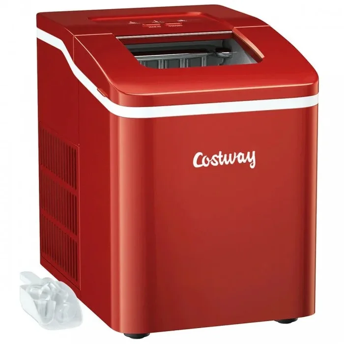 26lbs/24h Portable Countertop Ice Maker Machine With Scoop 9 Ice Cubes Ready in 8 Minutes-Red