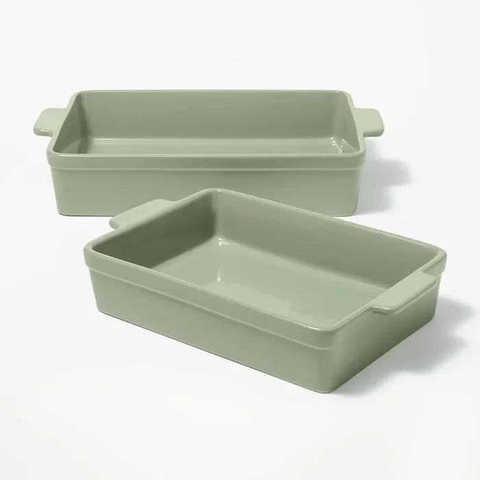 2pc Stoneware Rectangle Baking Dish Set Sage Green