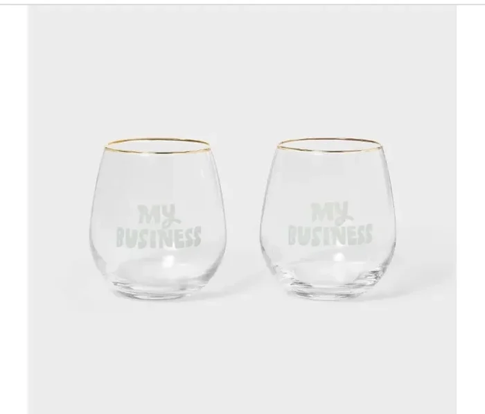 2pk Stemless Wine Glass Set with Gold Rim