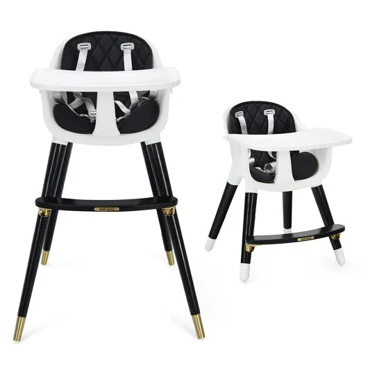 3-in-1 Adjustable Baby High Chair With Soft Seat Cushion for Toddlers-Black