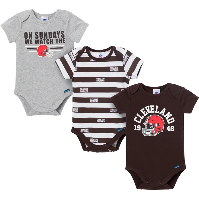 3-Pack Baby Boys Cleveland Browns Short Sleeve Bodysuits