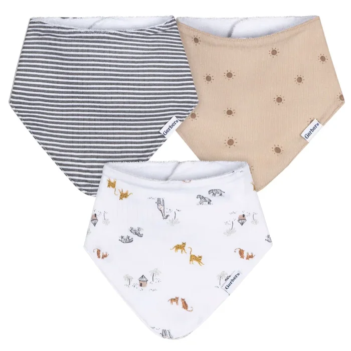 3-Pack Baby Neutral Safari Bandana Bib