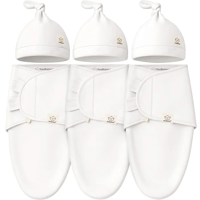 3-Pack Soothe Swaddle Wraps with Knot Hats (Soft White)