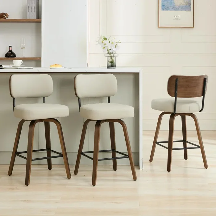 3 Piece Swivel Upholstered Counter Stool With Wood Frame – Gray