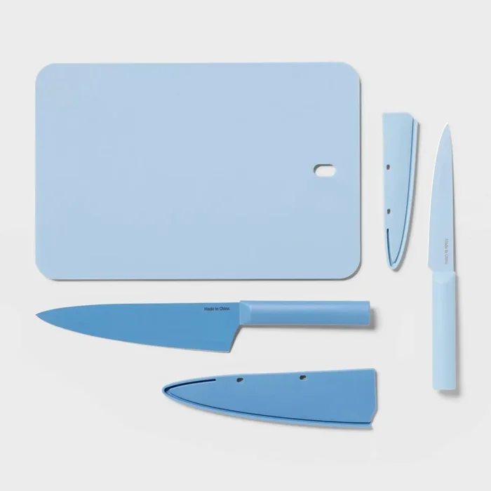 3pc Cutlery Knives and Cutting Board Set Blue – ™