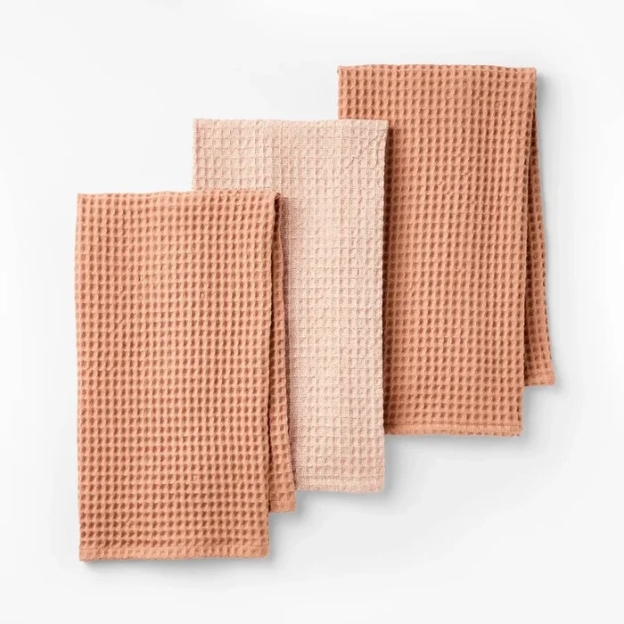 3pc Waffle Kitchen Towels – Terracotta Orange