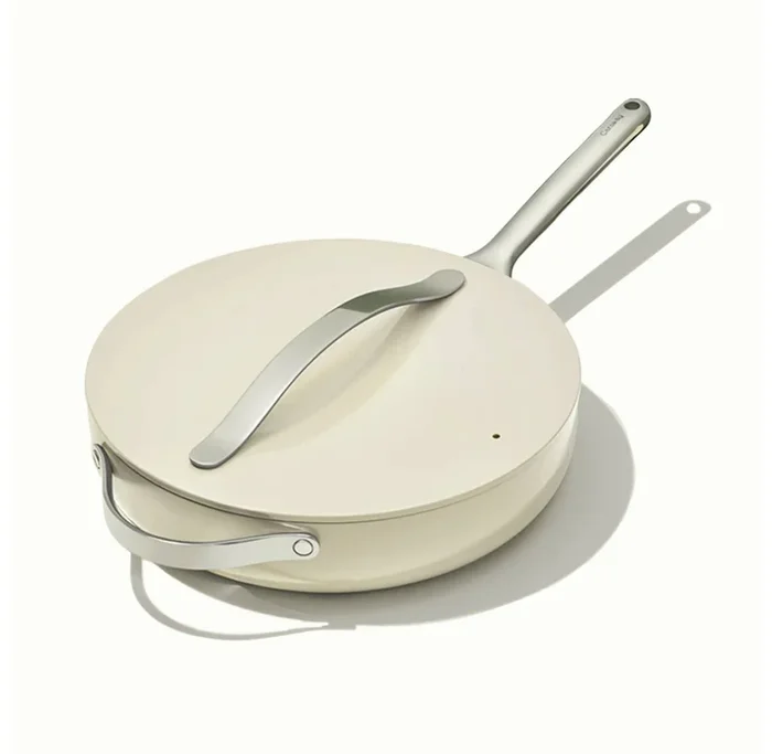4.5Qt Sauté Pan With Lid Cream: Nonstick Ceramic Cookware, Stainless Steel Handle, Oven-Safe, 11.81″ Diameter