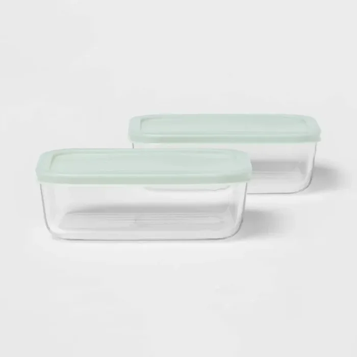 4 Cup 2pk Rectangular Glass Food Storage Container Set – Room Essentials