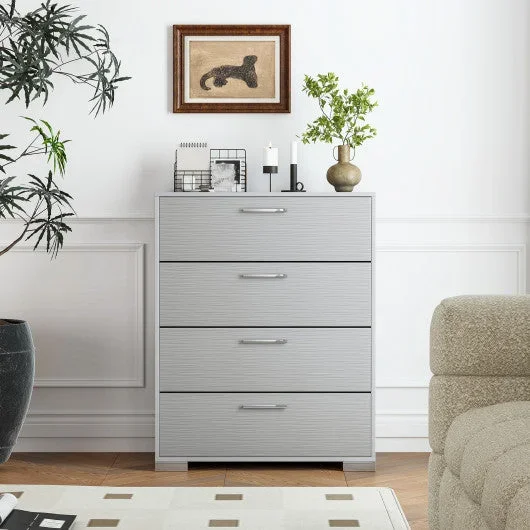4 Drawer Storage Cabinet With Metal Legs Handles With Anti-Toppling Devices-Gray