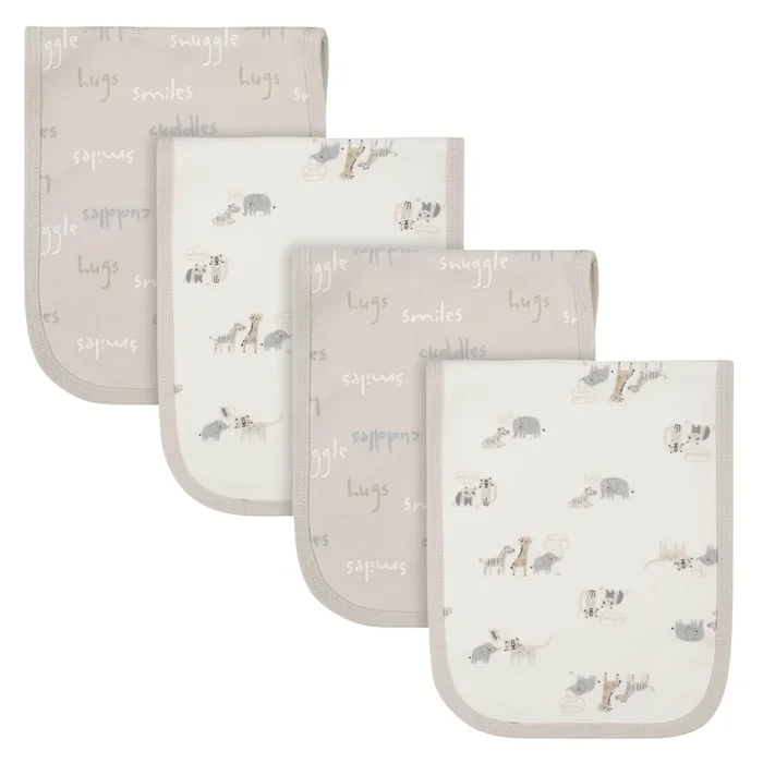 4-Pack Baby Neutral Safari Terry Burp Cloths
