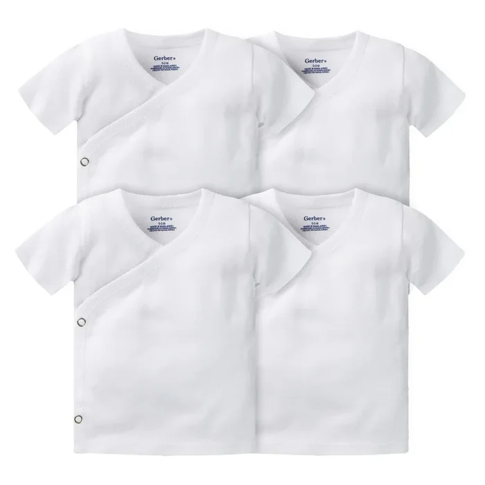 4-Pack Baby Neutral White Organic Short Sleeve Side Snap Shirt