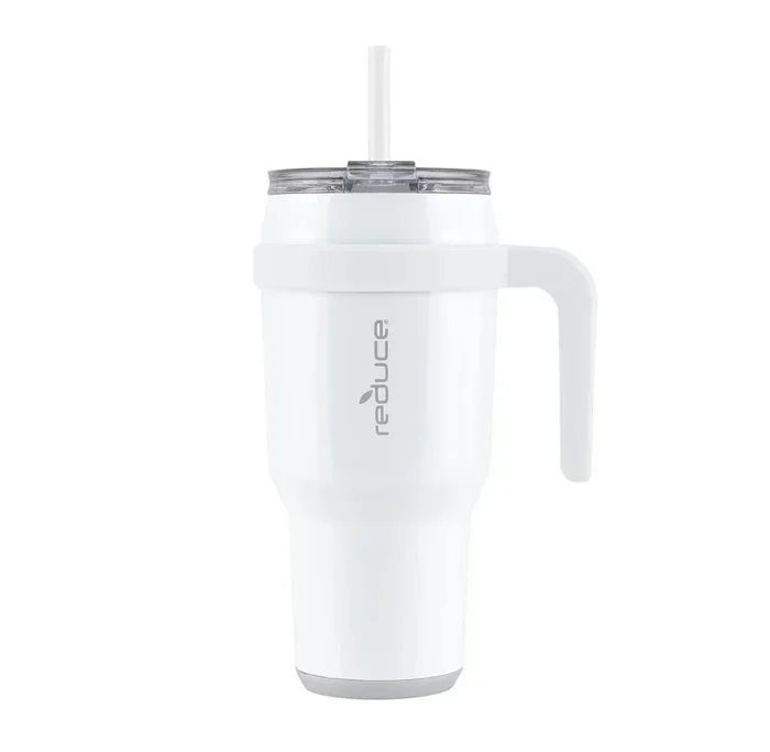 40oz Cold1 Vacuum Insulated Stainless Steel Straw Tumbler Mug White: Dishwasher-Safe, Dual Lid Openings
