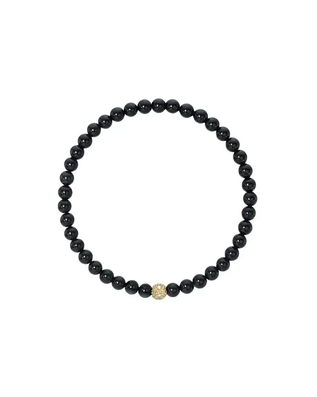 4mm Black Onyx Bead Bracelet With Diamond Bead