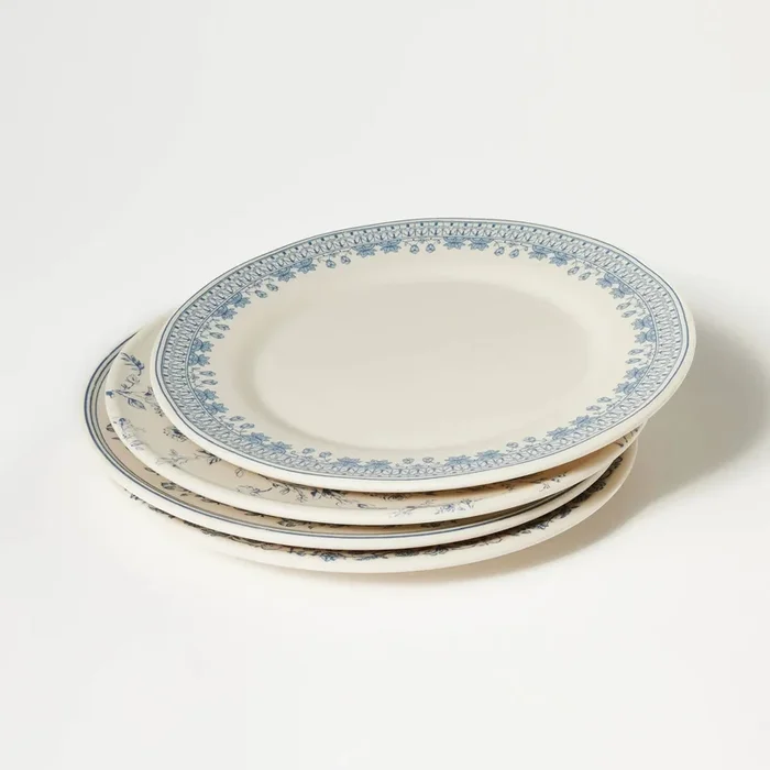 4pc Melamine Mixed Pattern Dinner Plate Set