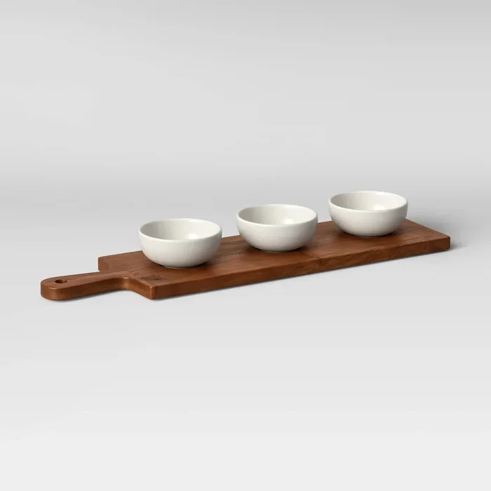 4pc Wood Cutting Board and Ceramic Bowl Set – Threshold™