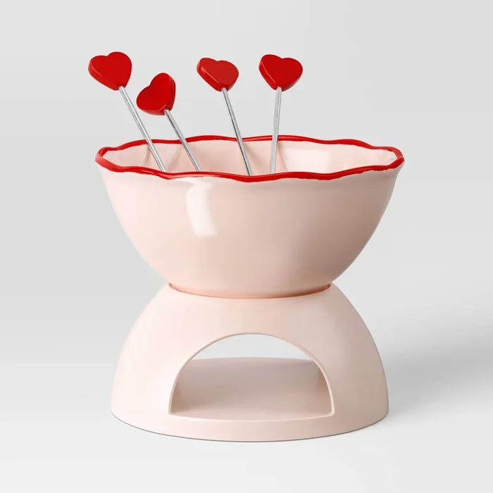 4pk Stoneware Fondue Set With Forks