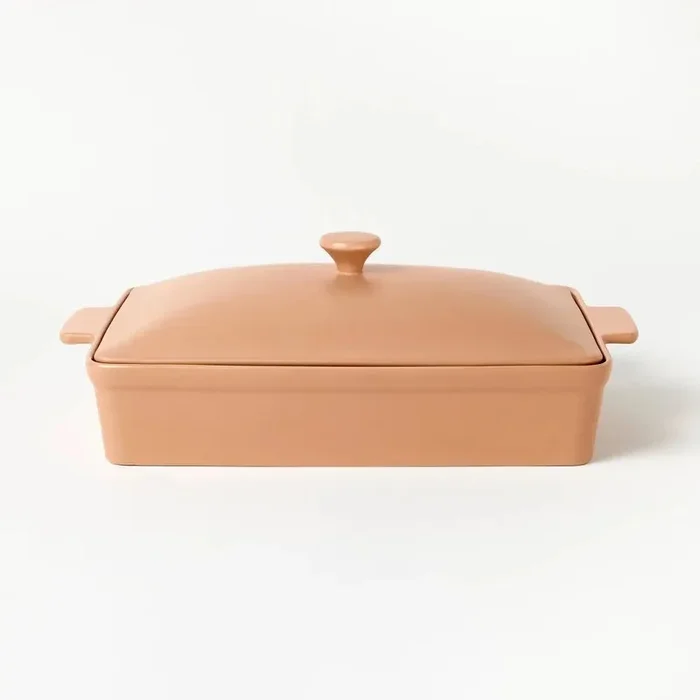 4qt Stoneware Rectangle Baking Dish with Lid – Terracotta Orange