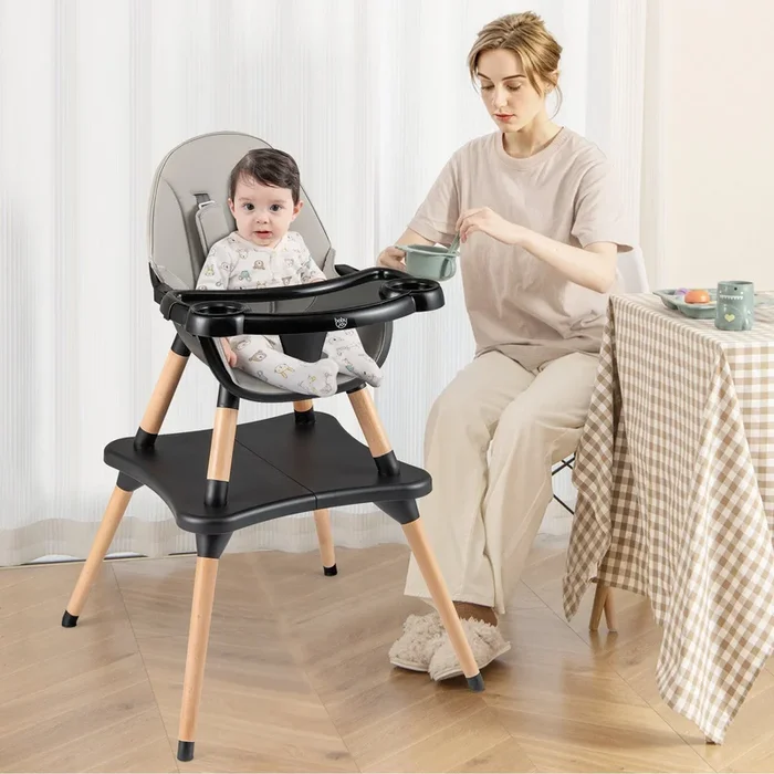 5-in-1 Baby Convertible Wooden High Chair With Detachable Tray-Black